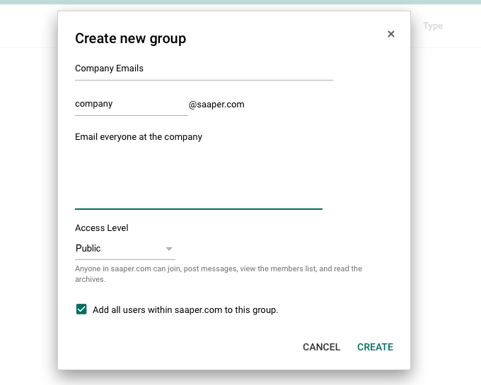 Create company Google Group email