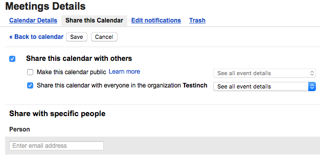 Google Calendar Sharing settings