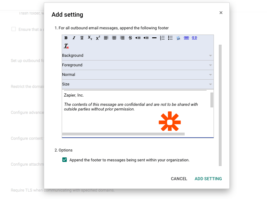 Edit G Suite Gmail custom footer